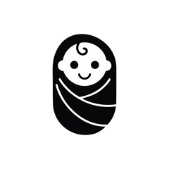 Cute newborn baby icon swaddled in blanket simple black and white infant symbol
