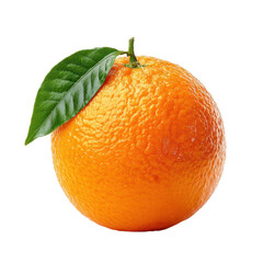 Bright orange fruit with a green leaf resting on top, showcasing freshness and vivid color in natural light