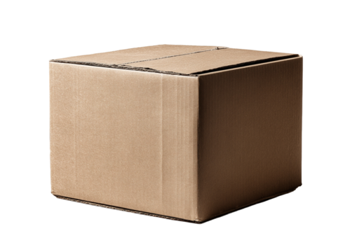 Closed Brown Cardboard Box on Black Background isolated on transparent background