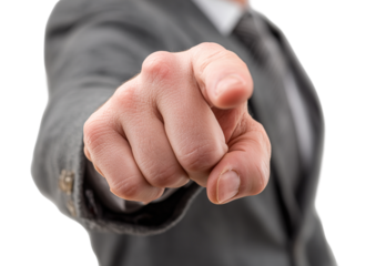 Businessman Pointing Finger Towards Camera isolated on transparent background