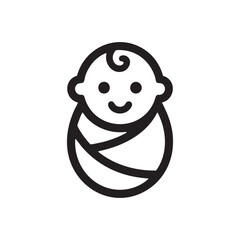 Cute Newborn Baby Icon Swaddled in Blanket
