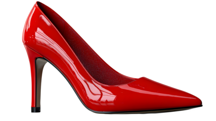 Stunning red patent leather stiletto high heel shoes, fashion statement, elegant design on transparent background