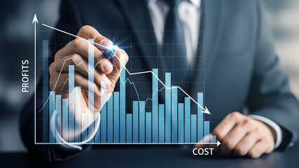businessman drawing a graph