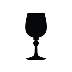 Silhouette of a wine glass with a rounded bowl and stem black white