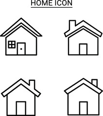 Simple home icon set with variations of doors windows and chimneys in black and white outline style for website or app design