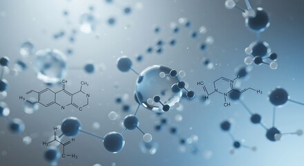 Abstract molecular structure background with atoms and chemical formulas and molecules