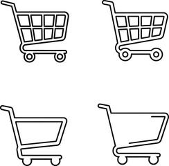 Four shopping cart icons in a hand drawn style representing online shopping retail e commerce and consumerism in a simple and minimalist design