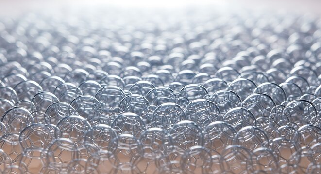 Dense array of transparent bubbles forming a geometric pattern abstract design