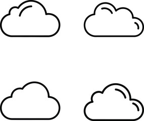 Four cloud icons in a simple line art style representing weather data storage or digital connectivity in a minimalist and clean design