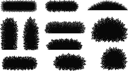 Detailed Hedge and Bush Silhouette Set, Diverse Shrubbery for Landscape Architecture, Garden Borders, and Park Design Vector