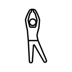 Simple black and white line icon of a person doing a jumping jack exercise isolated on