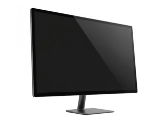 Sleek modern computer monitor display screen showing dark reflections transparent background