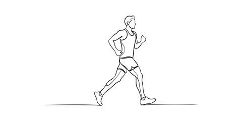 Continuous one line of a healthy jogging silhouette with simple strokes, symbolizing active lifestyle, drawn vector illustration.