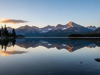 Scenic Mountain Landscape with Calm Lake Reflection During Sunset