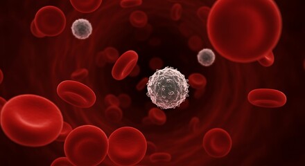 Red blood cells and white blood cells in a blood vessel