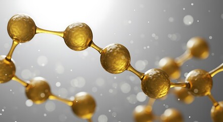 Molecular structure visualization of golden spheres linked by cylindrical connections science