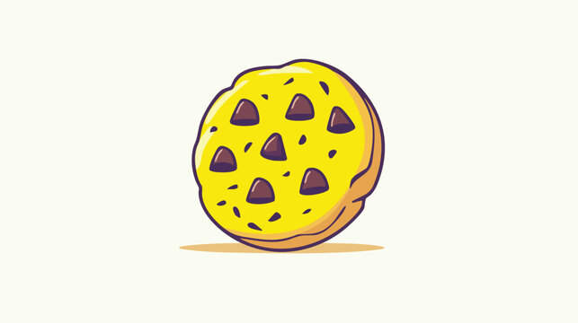 A vibrant, cartoon-style illustration showcases a delicious chocolate chip cookie with a bright yellow glaze, perfect for food-related designs and cheerful visual content.