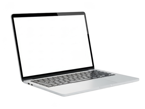 Modern laptop with blank white screen for your content and design needs transparent background