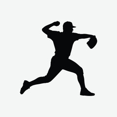 Silhouette of a baseball pitcher throwing a ball with great strength