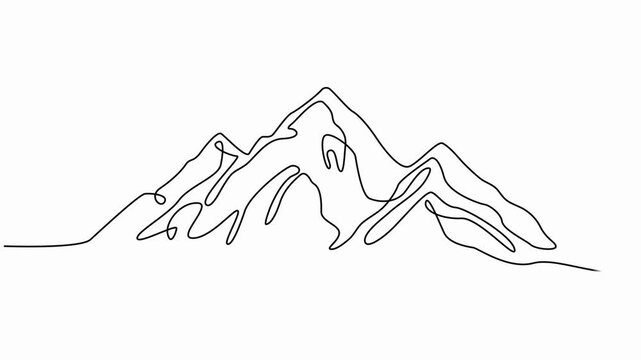 Mountain landscape continuous one line drawing animation video. Full length single line 4K video clip, moton graphic.