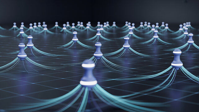 Connected network of data nodes with lines, symbolizing digital connectivity and complex systems, perfect for technology and communication visuals