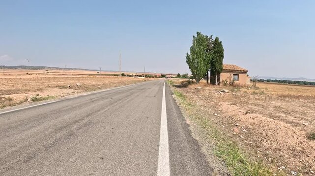TE-V-9029 paved road leaving Cella in direction to Santa Eulalia del Campo, province of Teruel, Aragon, Spain