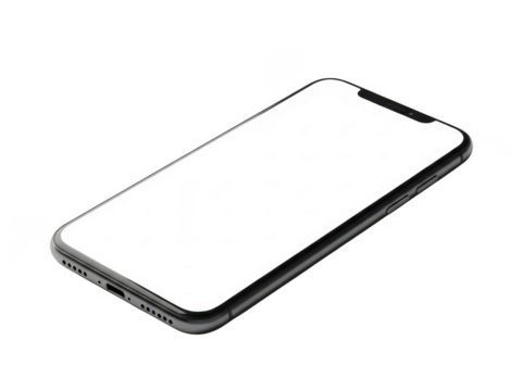 Modern smartphone mockup with blank white screen isolated transparent background