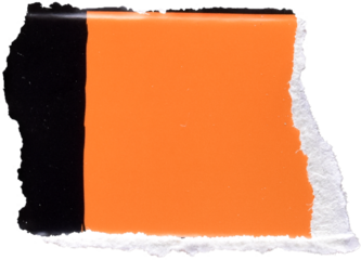 Orange Square Label on Torn Black-and-White Paper. Striking ripped paper piece featuring a bold orange square panel contrasted against black and white torn edges.