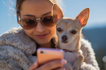 Young Woman Takes a Selfie with Her Chihuahua for a Virtual Vet Update