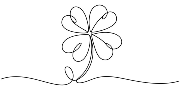 One continuous line art drawing of a lucky four-leaf clover, a global symbol of good luck and fortune, minimalist graphic illustration. Vector, illustration - Powered by Adobe