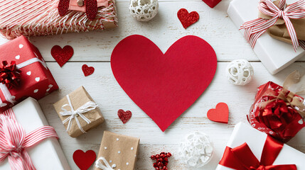 Heart cutout with gifts and decorations for Valentine's Day celebration