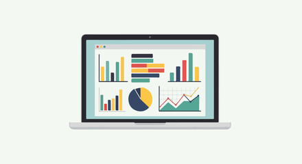 Laptop Displaying Data Analytics Charts, Graphs, and Financial Information for Business Insights and Strategies
