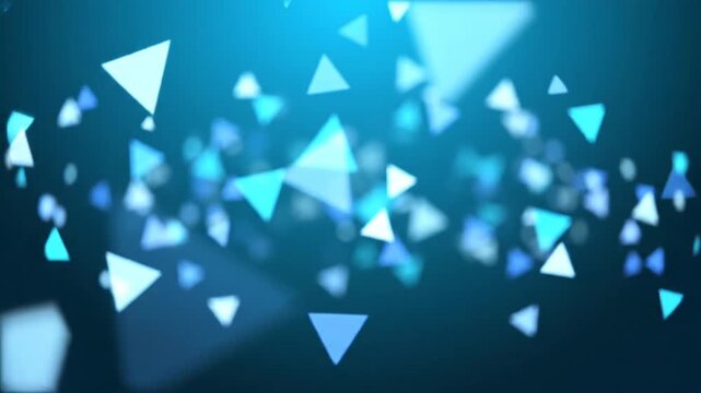 Abstract Teal Background with Floating Blue Triangles Geometric Shapes and Bokeh Lights for Modern Futuristic Presentation Template or Visual Graphic Element