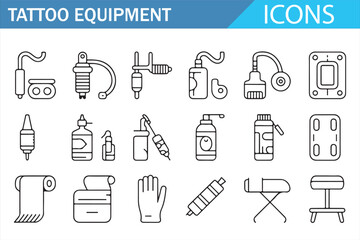 Electric tattoo machine and studio gear vector icon set