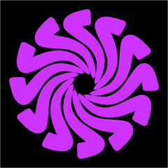 Twelve vivid arrow-shaped forms twist in synchronized rotation, creating a bold, dynamic vortex filled with motion, rhythm, and electric visual energy.