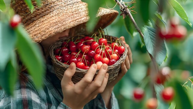 Sweet Red Cherries A Farmer's Delightful Summer Harvest