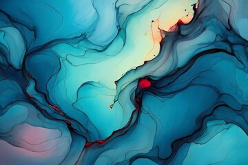 Abstract Blue and Red Ink Flow Art - Fluidity, Movement, and Depth