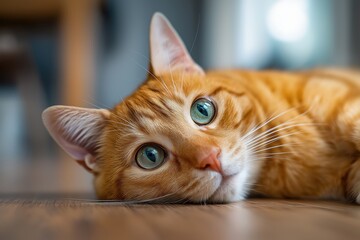 Cute Ginger Cat Relaxing at Home Before an Online Vet Checkup