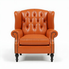 Elegant Orange Leather Wingback Armchair