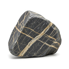 Striking Black and Gold Veined Rock on White Background