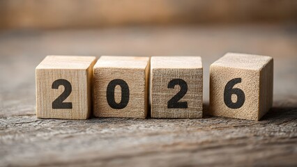 Rustic Wooden Blocks Spell Out the Year 2026 on a Textured Surface, Symbolizing Future Goals and Milestones