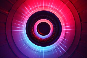 Abstract Staircase Spiral with Red and Blue Neon Lighting