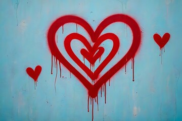 Dripping Red Heart Graffiti Art on Blue Background