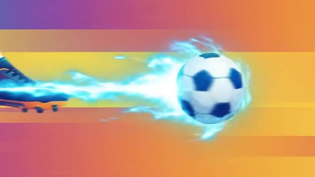Animated soccer ball is kicked with energy.