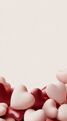Valentine 3D Hearts Background with Soft Cream and Red Border
