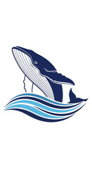 Naklejka premium Blue whale breaching in ocean waves, a majestic marine mammal illustration.