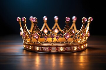 Ornate Gold Crown with Pink Jewels on Dark Surface