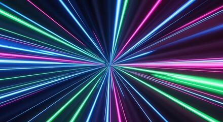 Abstract neon laser beam background with colorful rays of light speeding fast