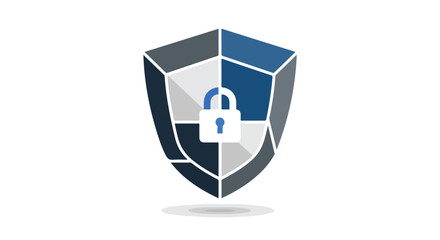 Modern digital security shield icon with padlock symbol for robust cybersecurity, data protection, privacy, and online safety solutions