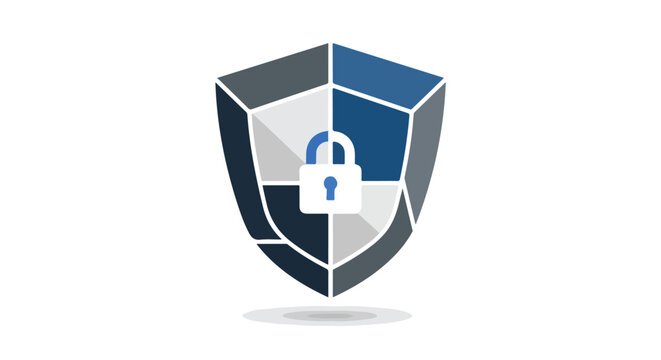 Modern digital security shield icon with padlock symbol for robust cybersecurity, data protection, privacy, and online safety solutions